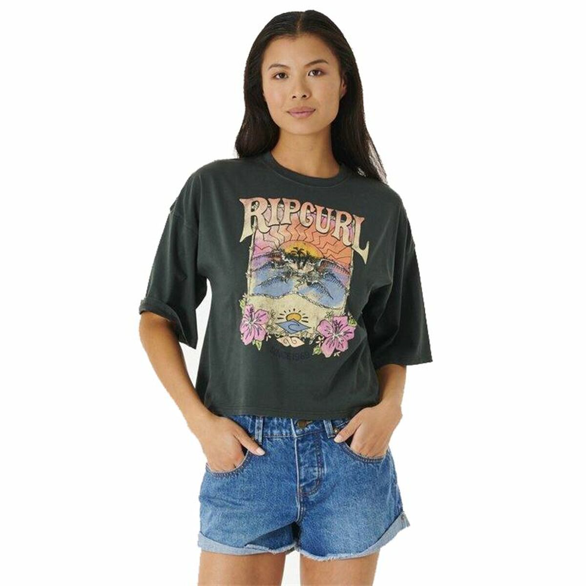 Women’s Short Sleeve T-Shirt Rip Curl Barrelled Heritage Black-0