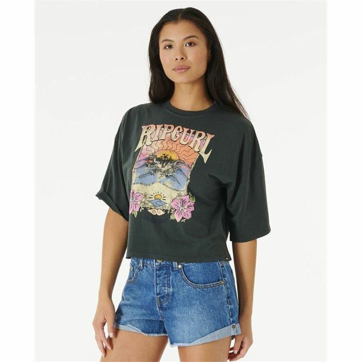 Women’s Short Sleeve T-Shirt Rip Curl Barrelled Heritage Black-3