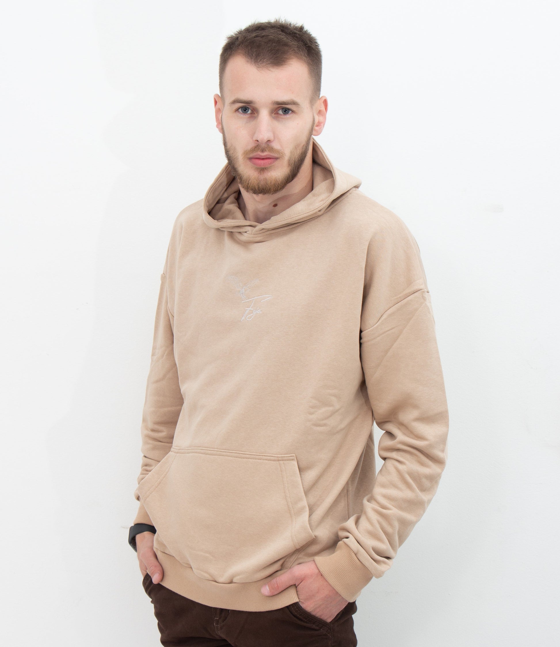 EAGLE OVERSIZED HOODIE -LATTE--0
